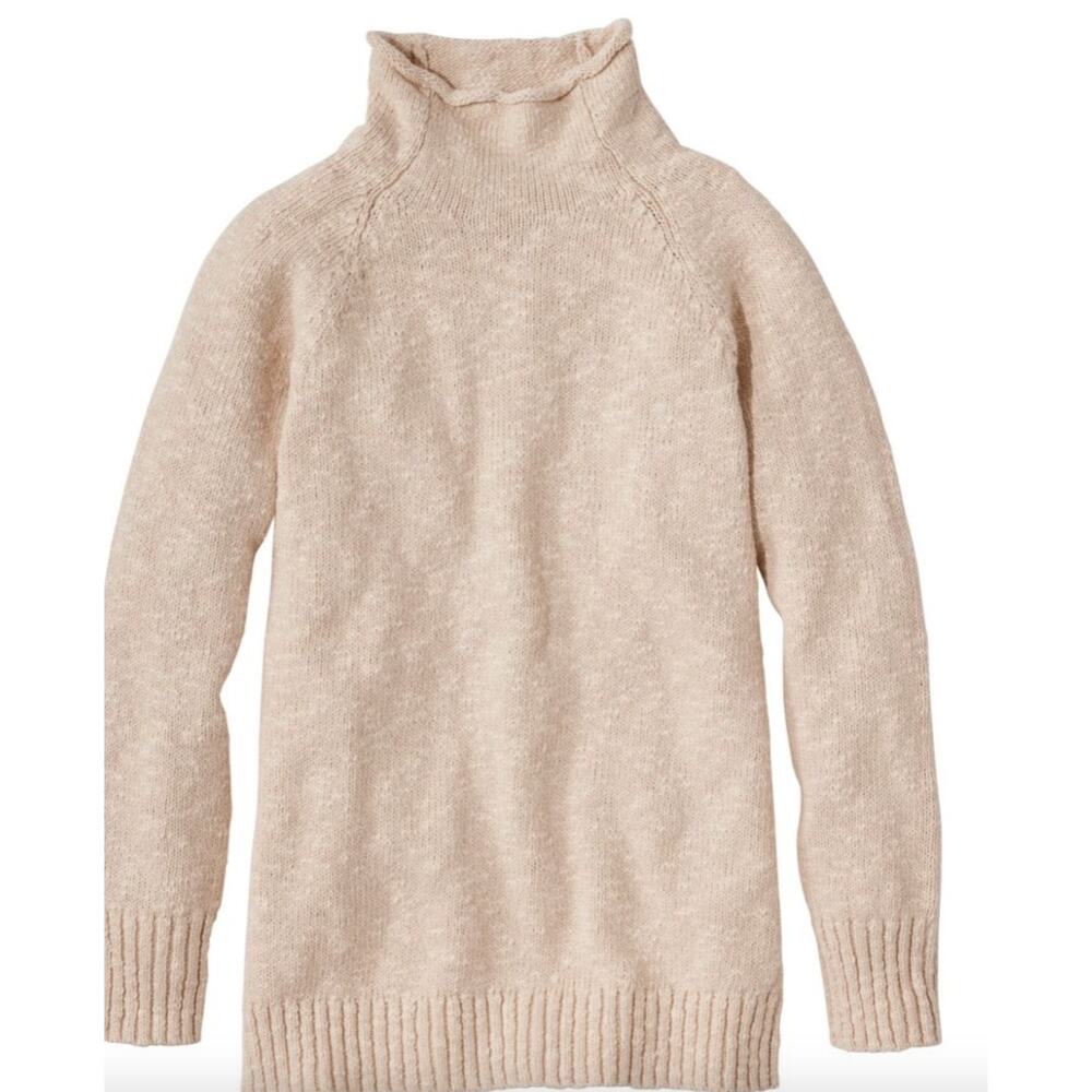 LL Bean Women's Cotton Ragg Roll Neck Sweater Light Pink Size Medium New